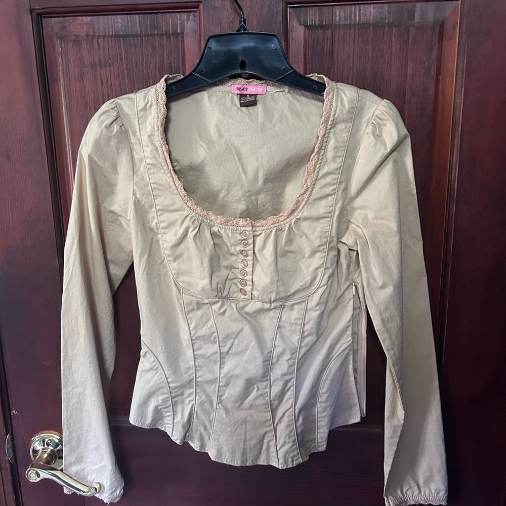 Max Rave  Cream Y2K Long-Sleeve Scoop Neck Top